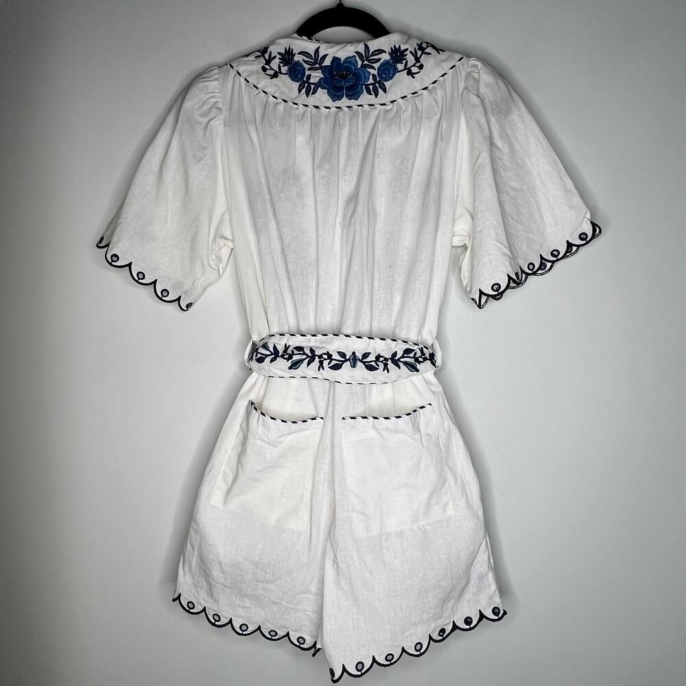 Farm Rio Embroidered Linen Romper Size XS - Picture 5 of 11